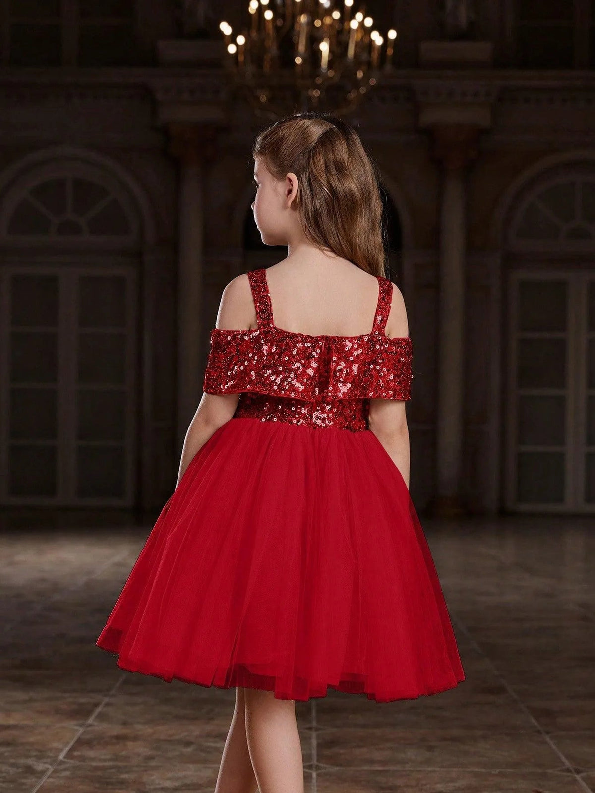 Additional product view of Off-Shoulder Sequin A-Line Short-Sleeve Midi Tween Girls' Party Dress