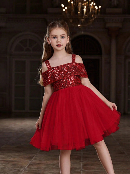 Additional product view of Off-Shoulder Sequin A-Line Short-Sleeve Midi Tween Girls' Party Dress