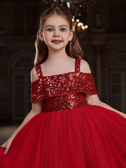 Additional product view of Off-Shoulder Sequin A-Line Short-Sleeve Midi Tween Girls' Party Dress