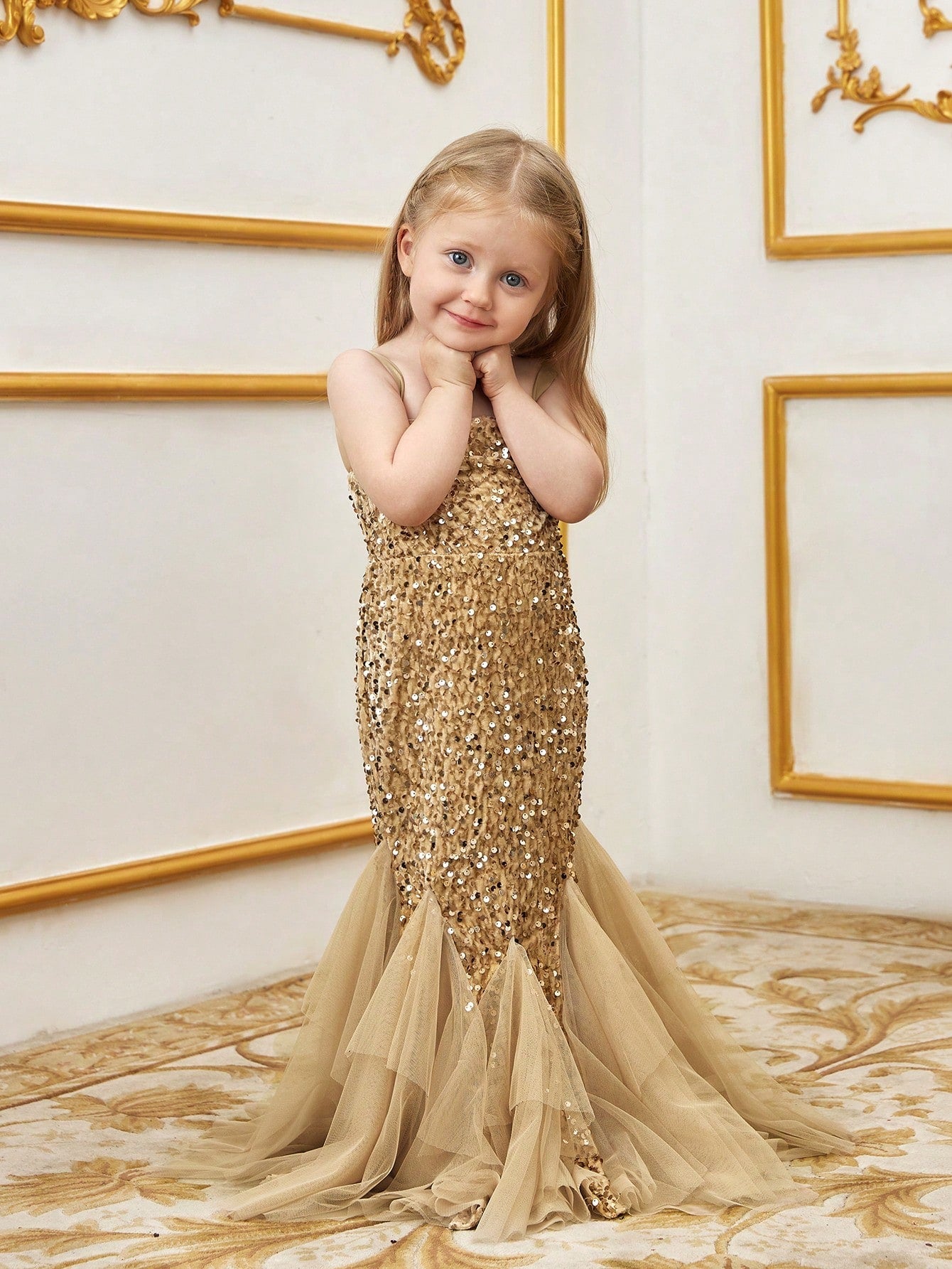Young Girls' Sleeveless Mesh Overlay Sequin Mermaid Party Dress – view 12