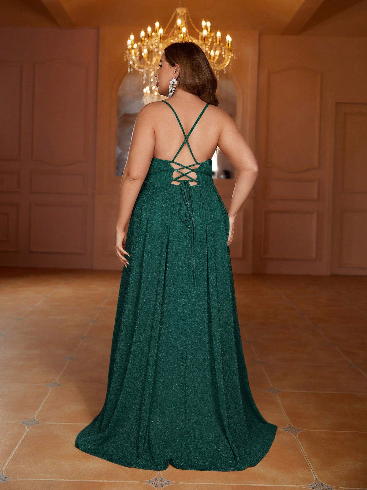 Additional product view of Cami Strap Lace-Up Plus-Size A-Line Sleeveless Evening Gown