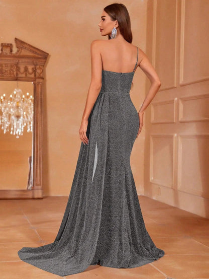 Additional product view of Draped Side High-Slit One-Shoulder Mermaid Sleeveless Evening Gown