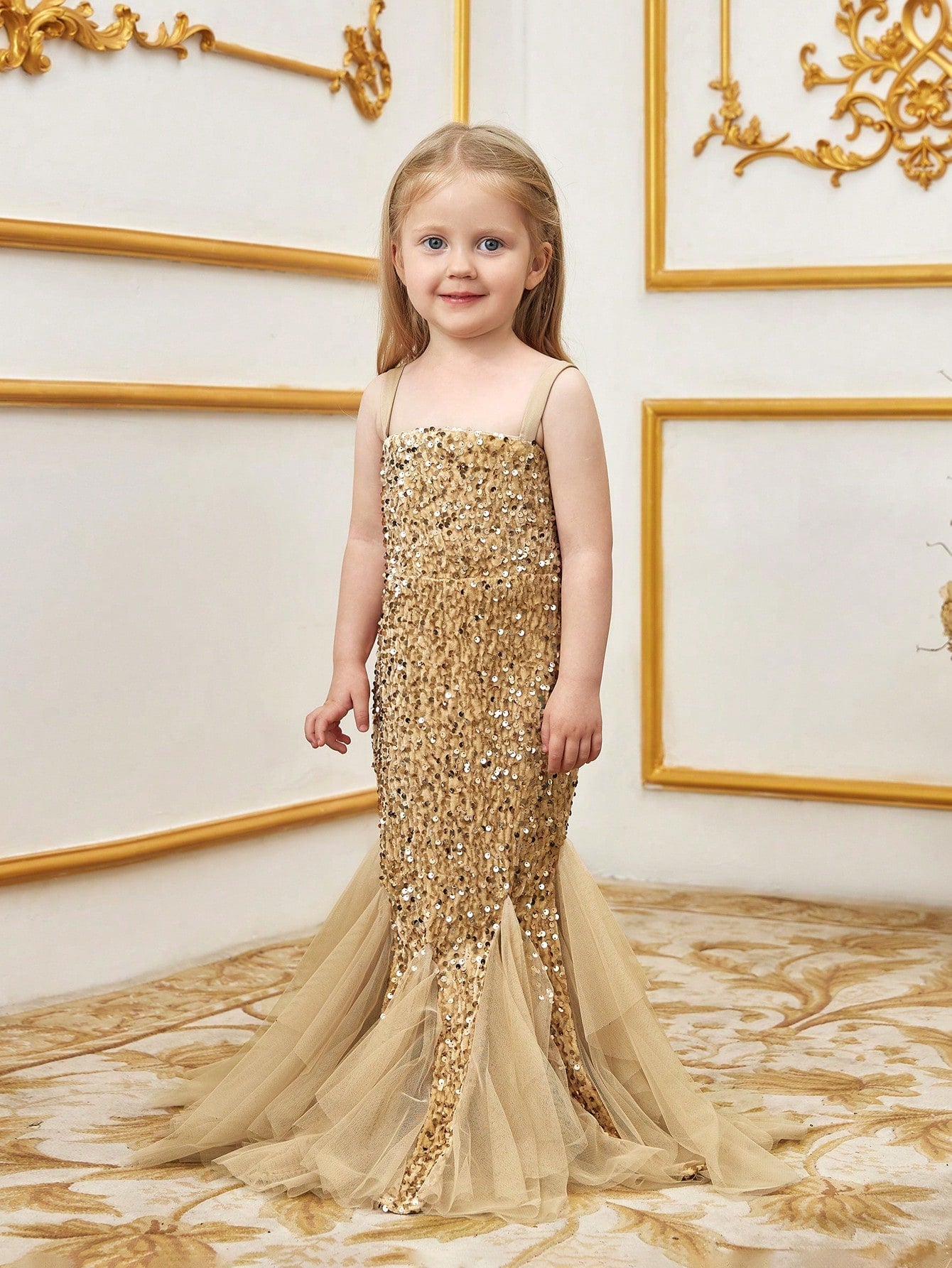 Young Girls' Sleeveless Mesh Overlay Sequin Mermaid Party Dress – view 13