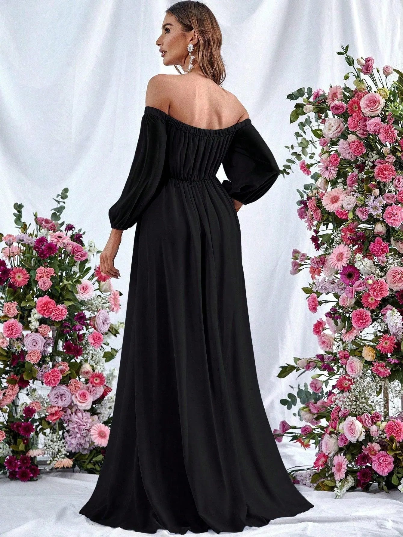 Additional product view of High-Slit Belted Off-Shoulder Chiffon A-Line Maxi Formal Dress