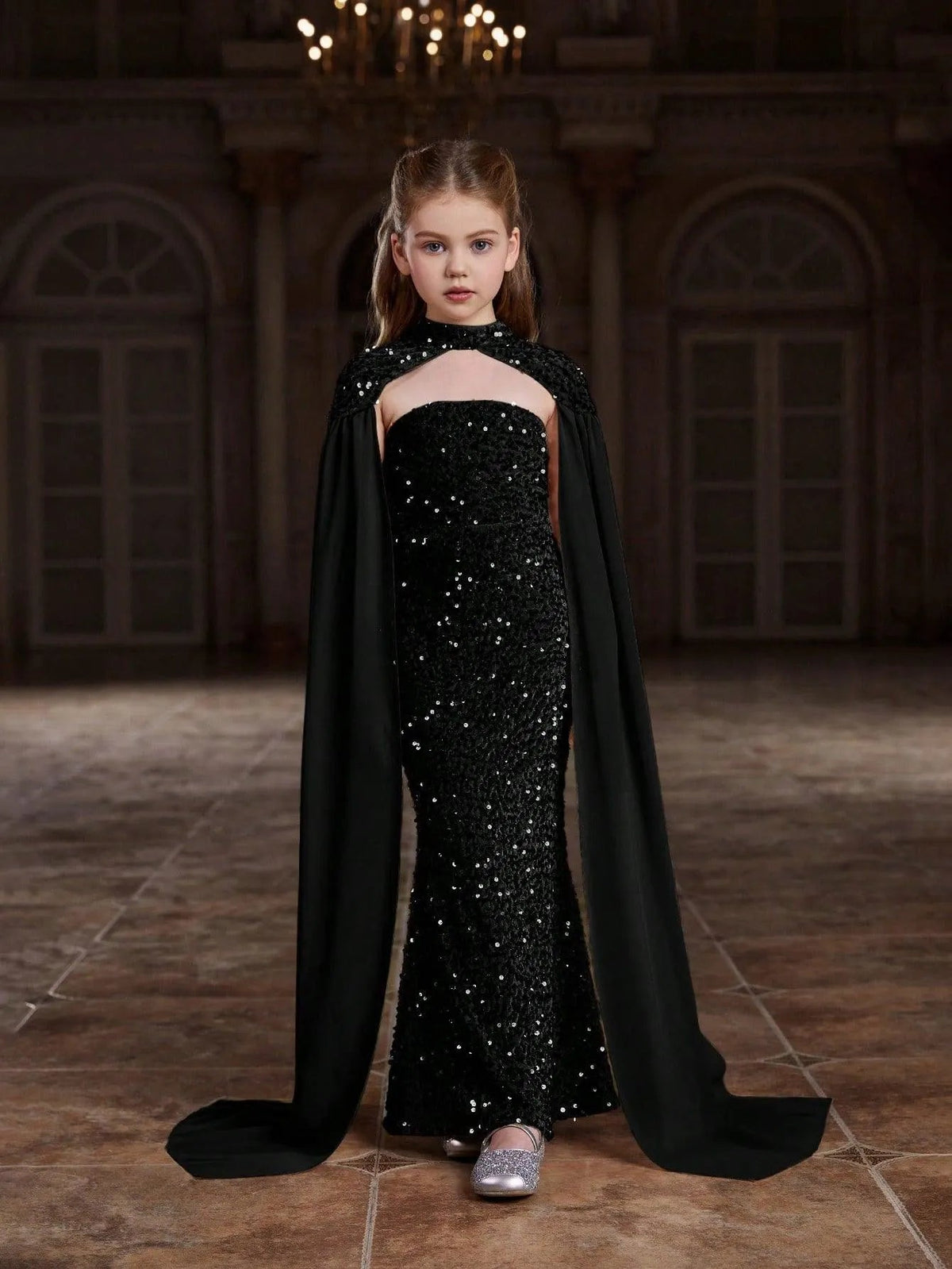 Alternate view of Strapless Sequin Mermaid Sleeveless Maxi Tween Girls' Party Dress in Black