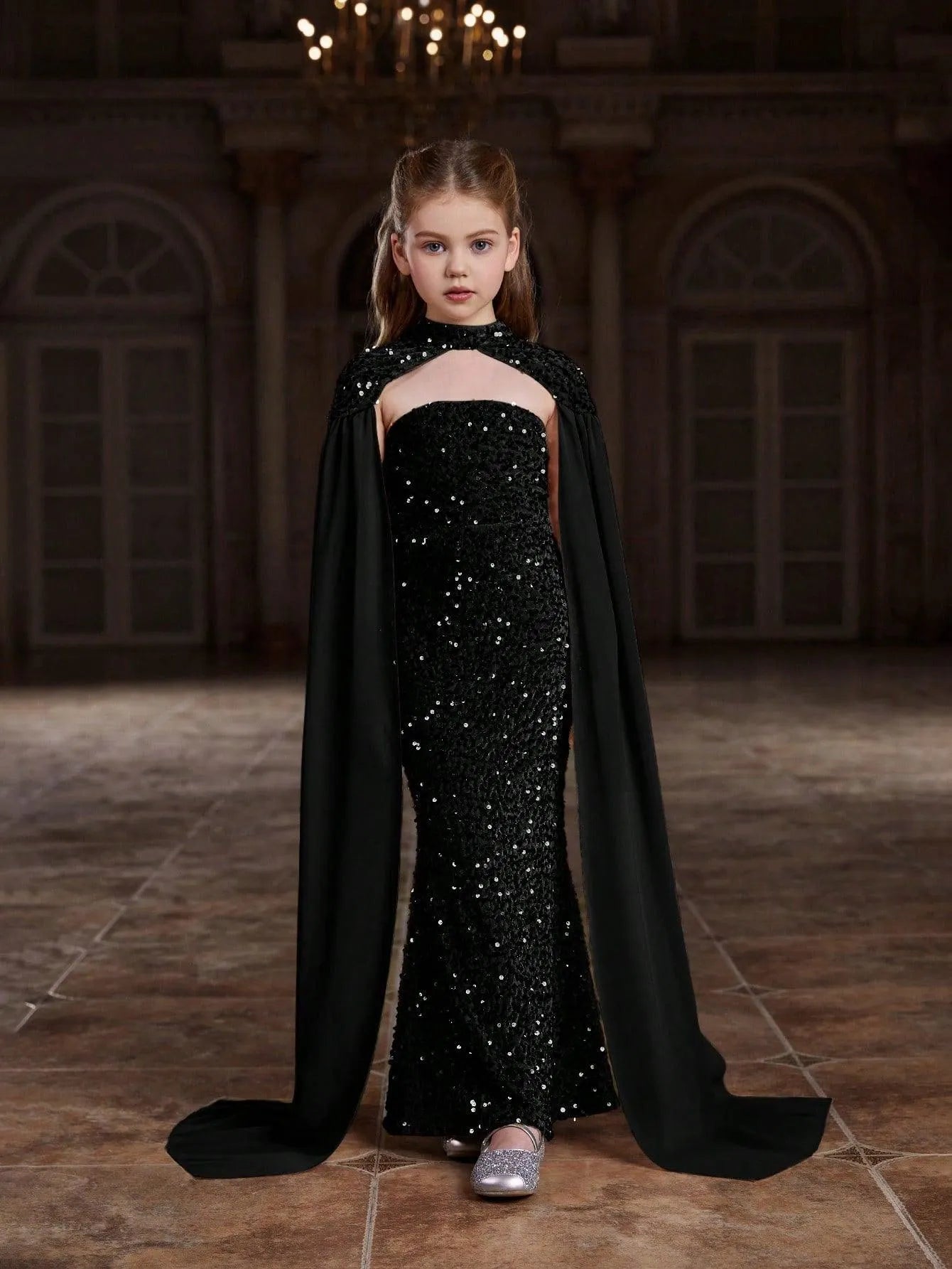 Alternate view of Strapless Sequin Mermaid Sleeveless Maxi Tween Girls' Party Dress in Black