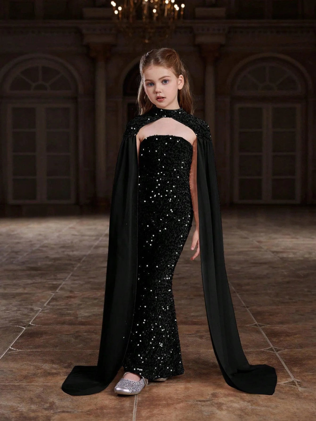 Additional product view of Strapless Sequin Mermaid Sleeveless Maxi Tween Girls' Party Dress