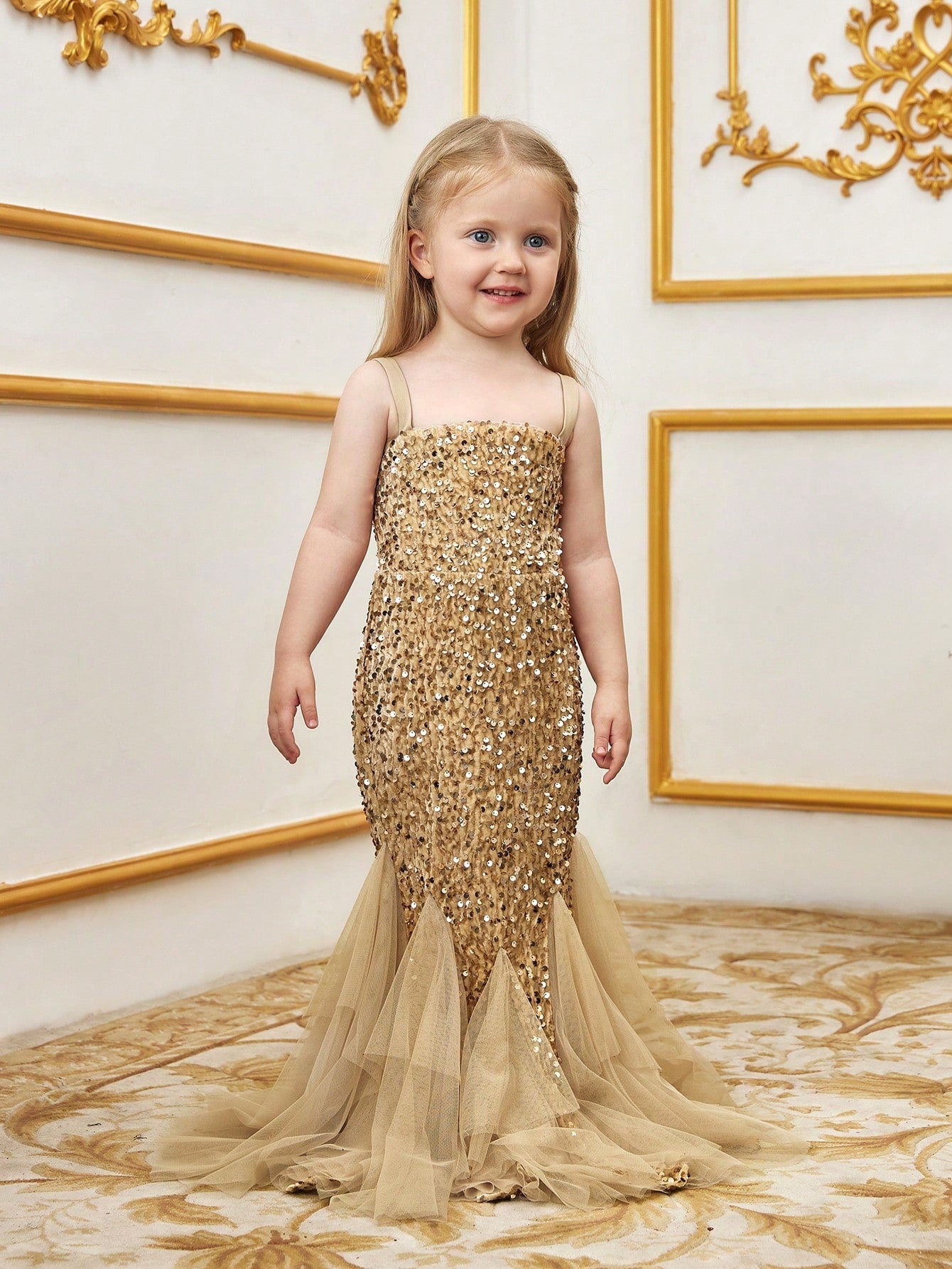 Young Girls' Sleeveless Mesh Overlay Sequin Mermaid Party Dress – view 9
