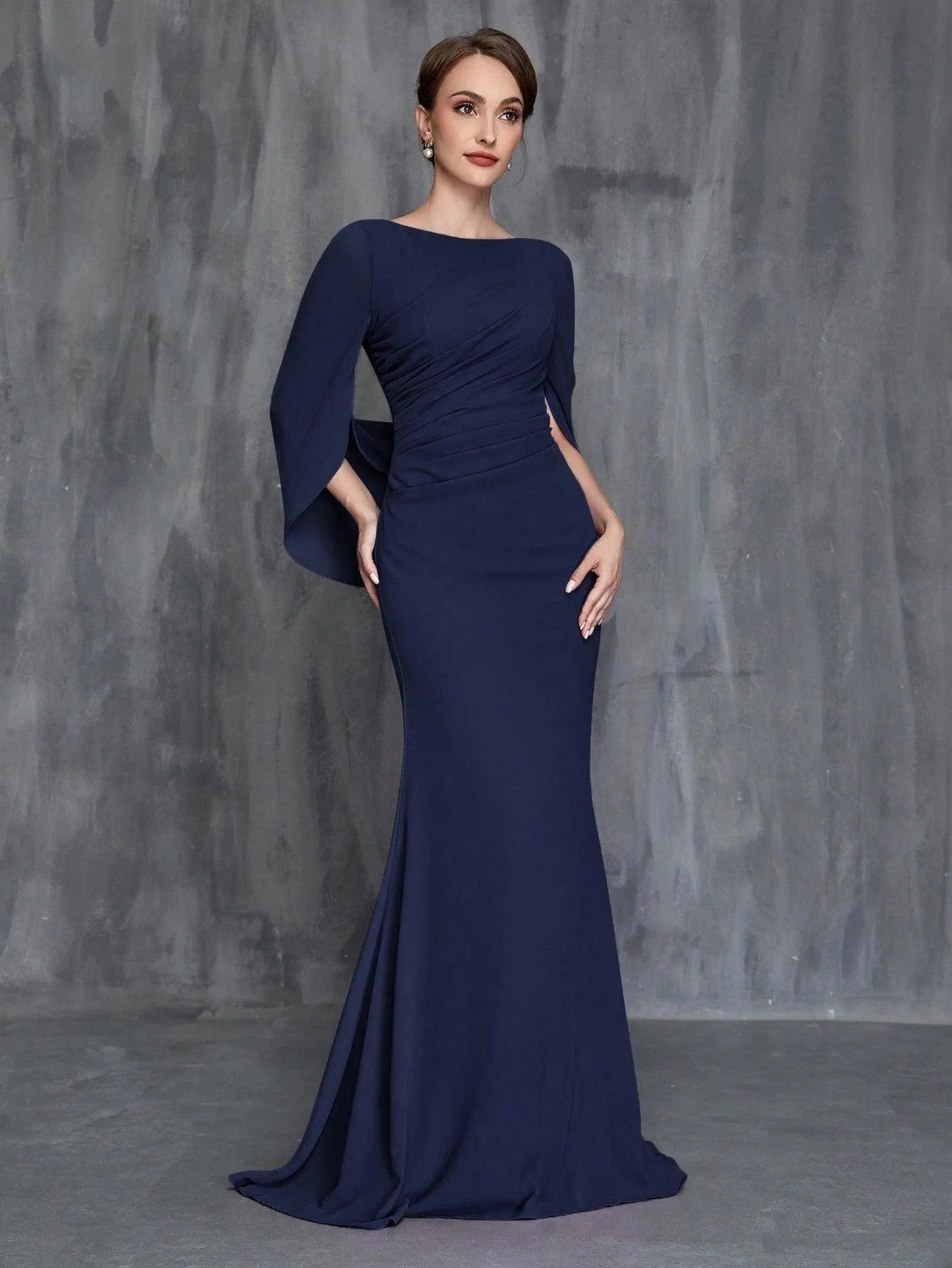 Alternate view of Mermaid Hem Chiffon Maxi Mother-of-the-Bride Dress in Navy Blue