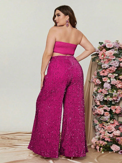 Additional product view of Plus-Size Strapless Sequin Women's Two-Piece Formal Set