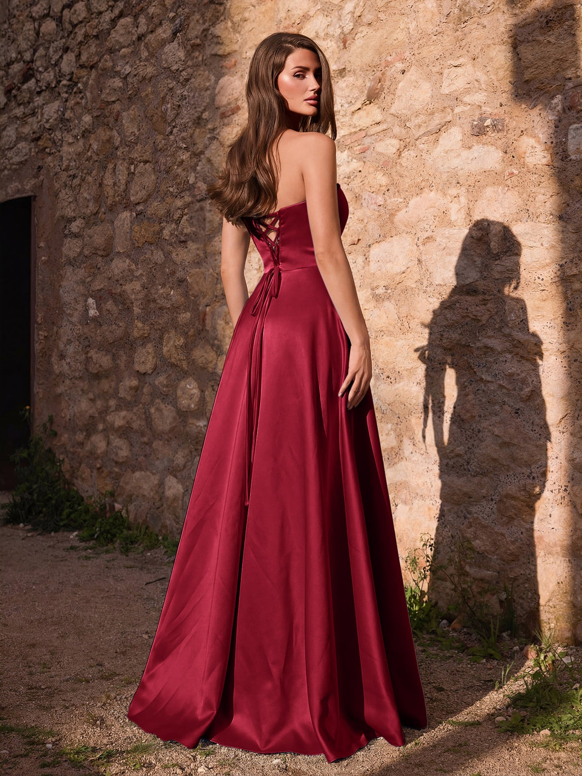Additional view of Strapless Lace Satin Sleeveless A-Line Evening Gown