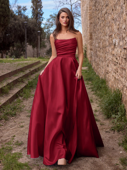 Additional view of Strapless Lace Satin Sleeveless A-Line Evening Gown